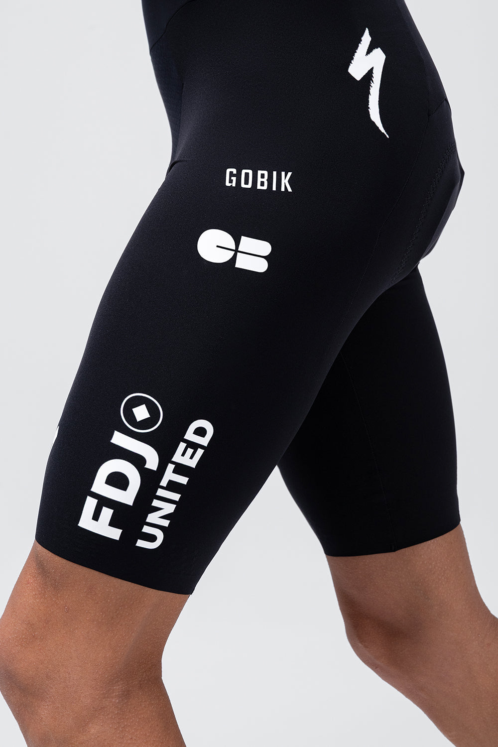 GOBIK Lancer bib shorts in black with white FDJ United team branding