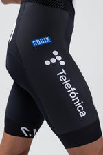 Gobik Limited 6.0 bib shorts in navy blue with Telefonica branding on leg