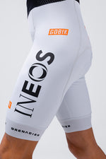 Gobik cycling bib shorts in light gray with Ineos Grenadiers team graphics