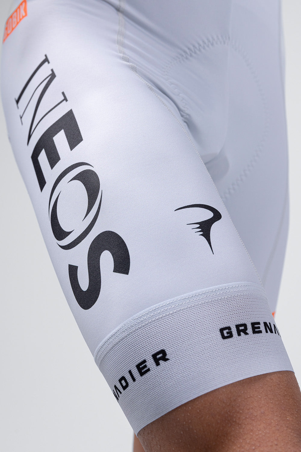 Gobik Limited Print Bib Short in Ineos Grenadiers white colorway with team branding