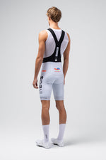 Gobik men's cycling bib shorts in white Ineos Grenadiers team colorway, rear view