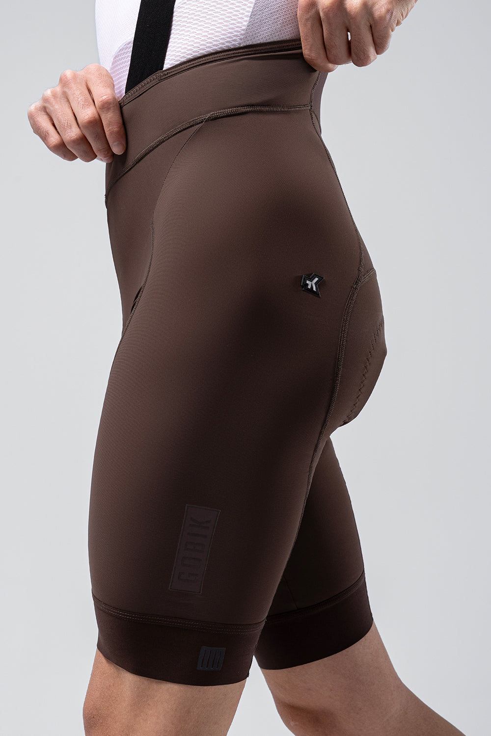 Brown Gobik Matt 2.0 bib shorts with high waistband and compression fit