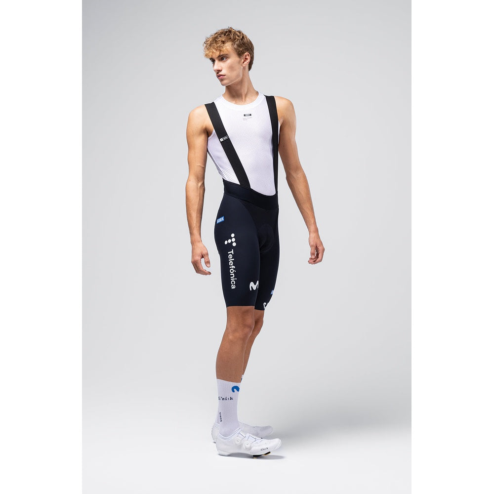 Gobik Ultralite Bib Shorts in Movistar Team colors with navy blue and white design