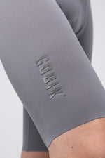 Gobik X Bib Short Men's in grey showing embossed logo detail