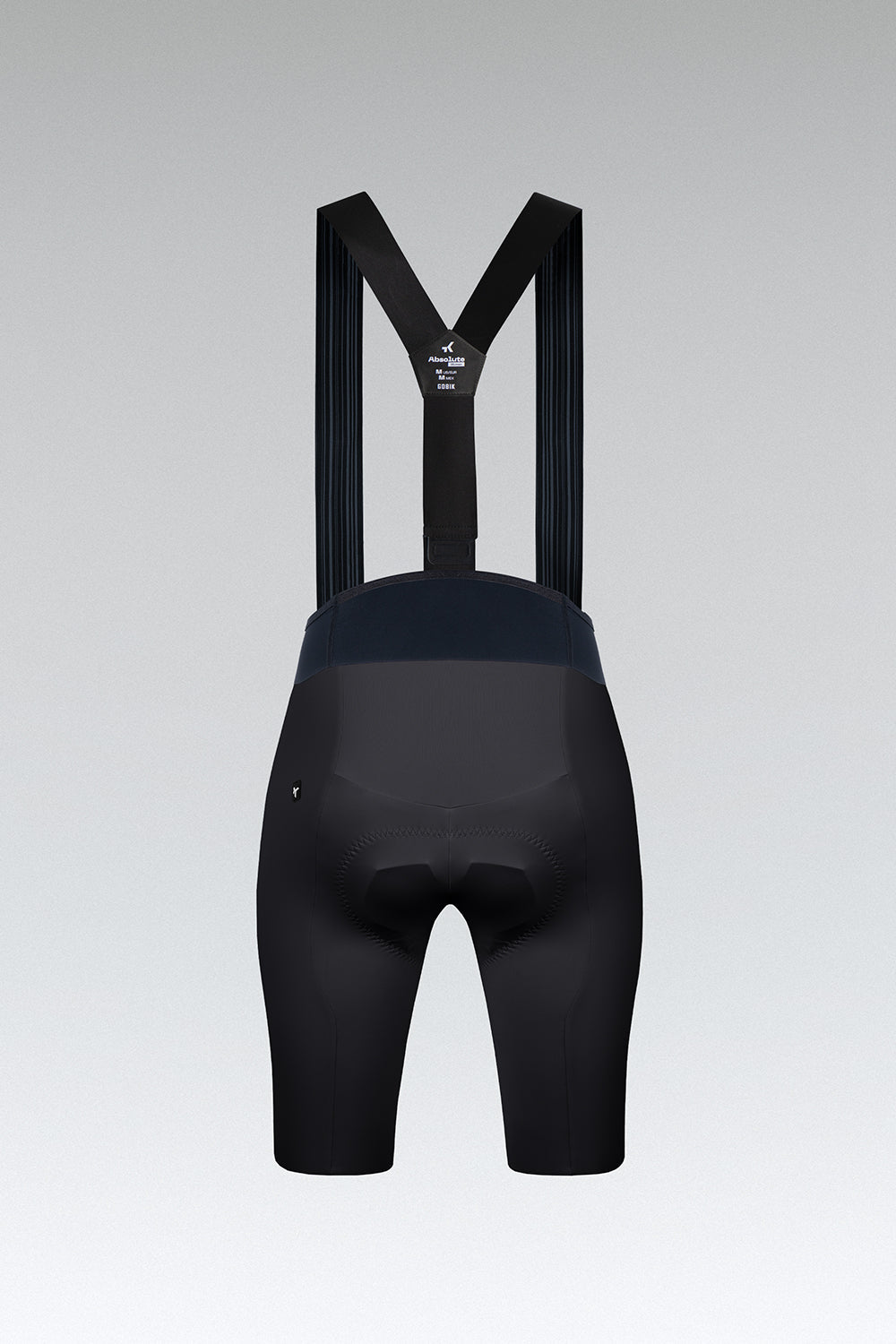 Gobik X women's cycling bib shorts in black with navy panel and suspenders