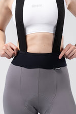 Gobik X Bib Short Women's in Kettle gray with black suspenders and waistband
