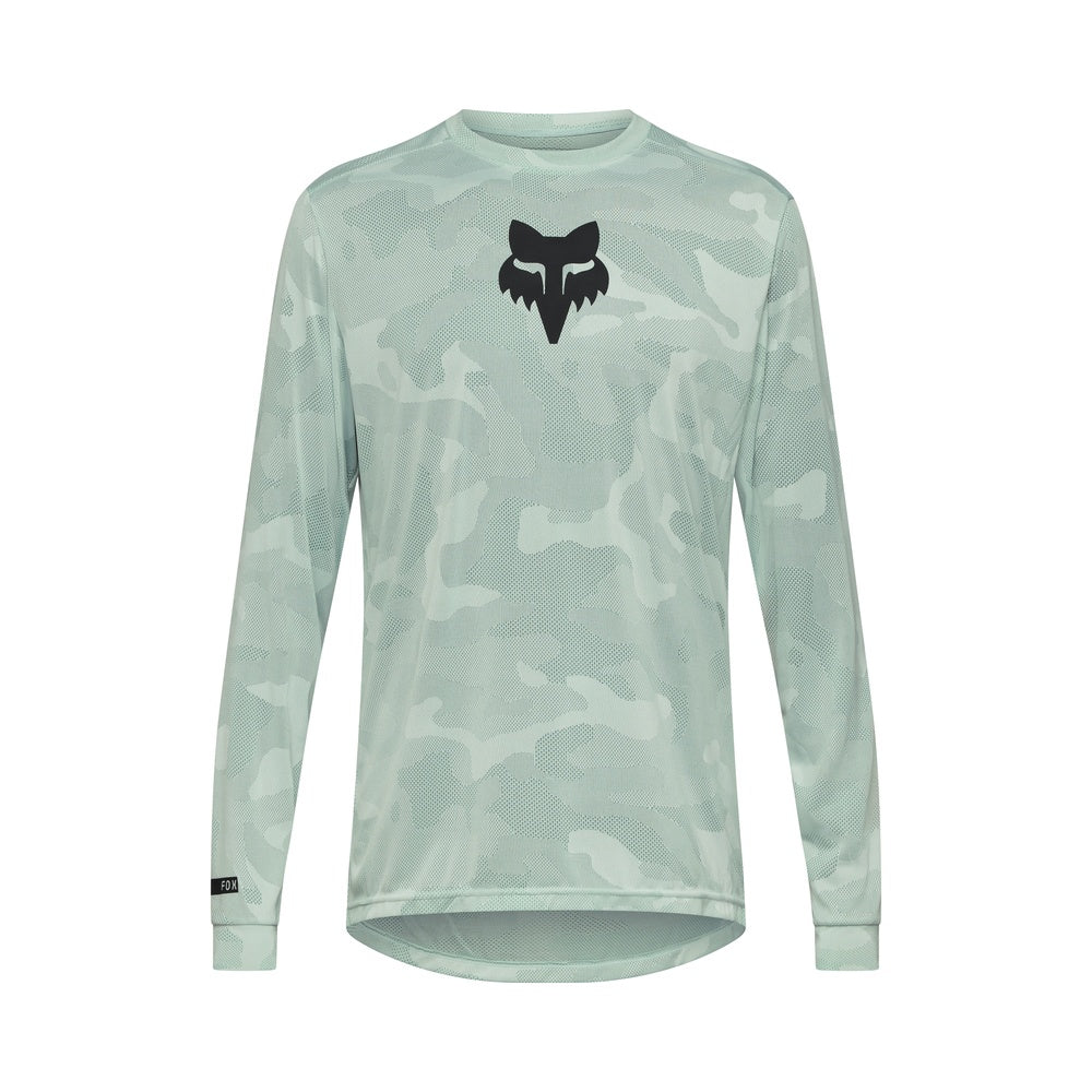Fox Ranger long sleeve jersey in sage green camouflage pattern with black Fox logo
