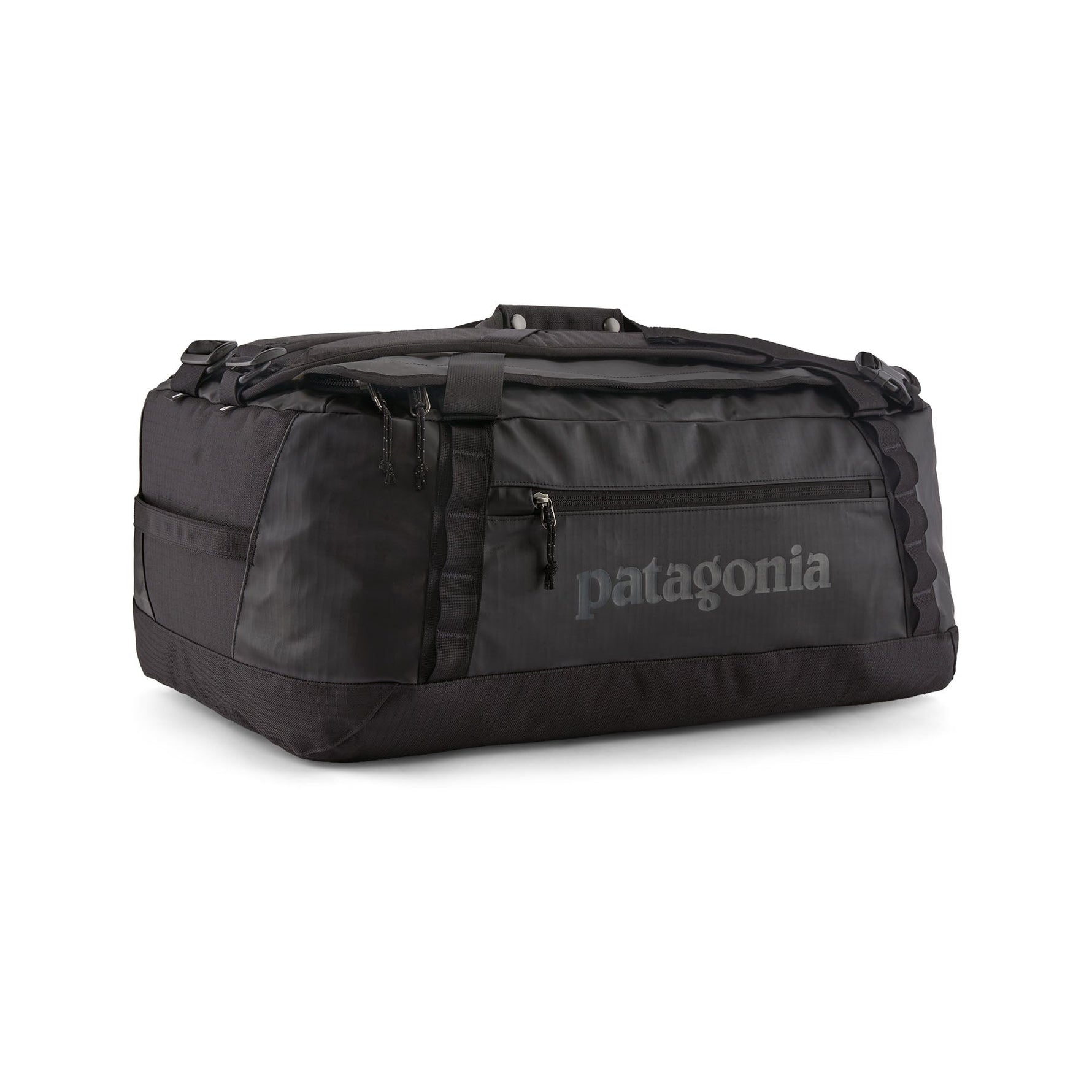 Patagonia Black Hole Duffel 55L in black with shoulder straps and carry handles
