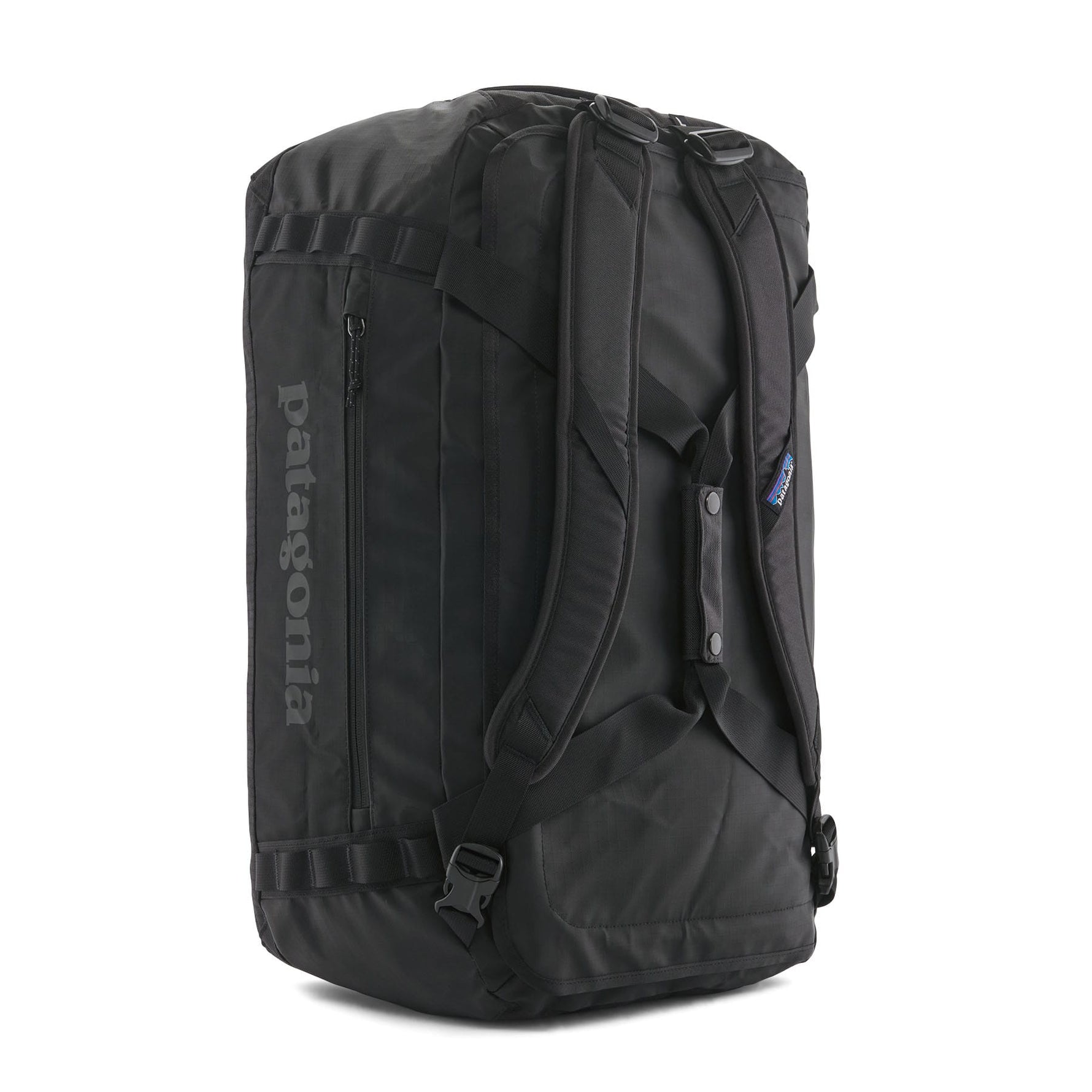 Patagonia Black Hole Duffel 55L in black with shoulder straps and handles