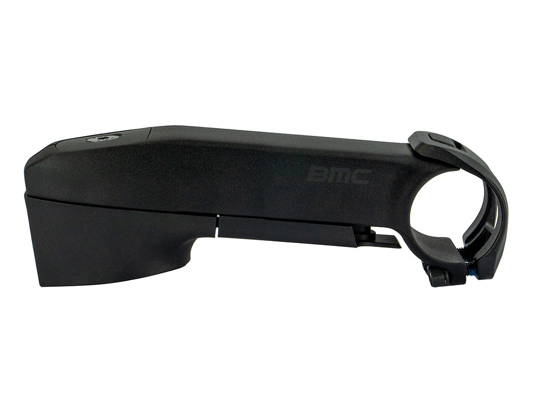 BMC ICS2 90mm bicycle stem in matte black with handlebar clamp on white background