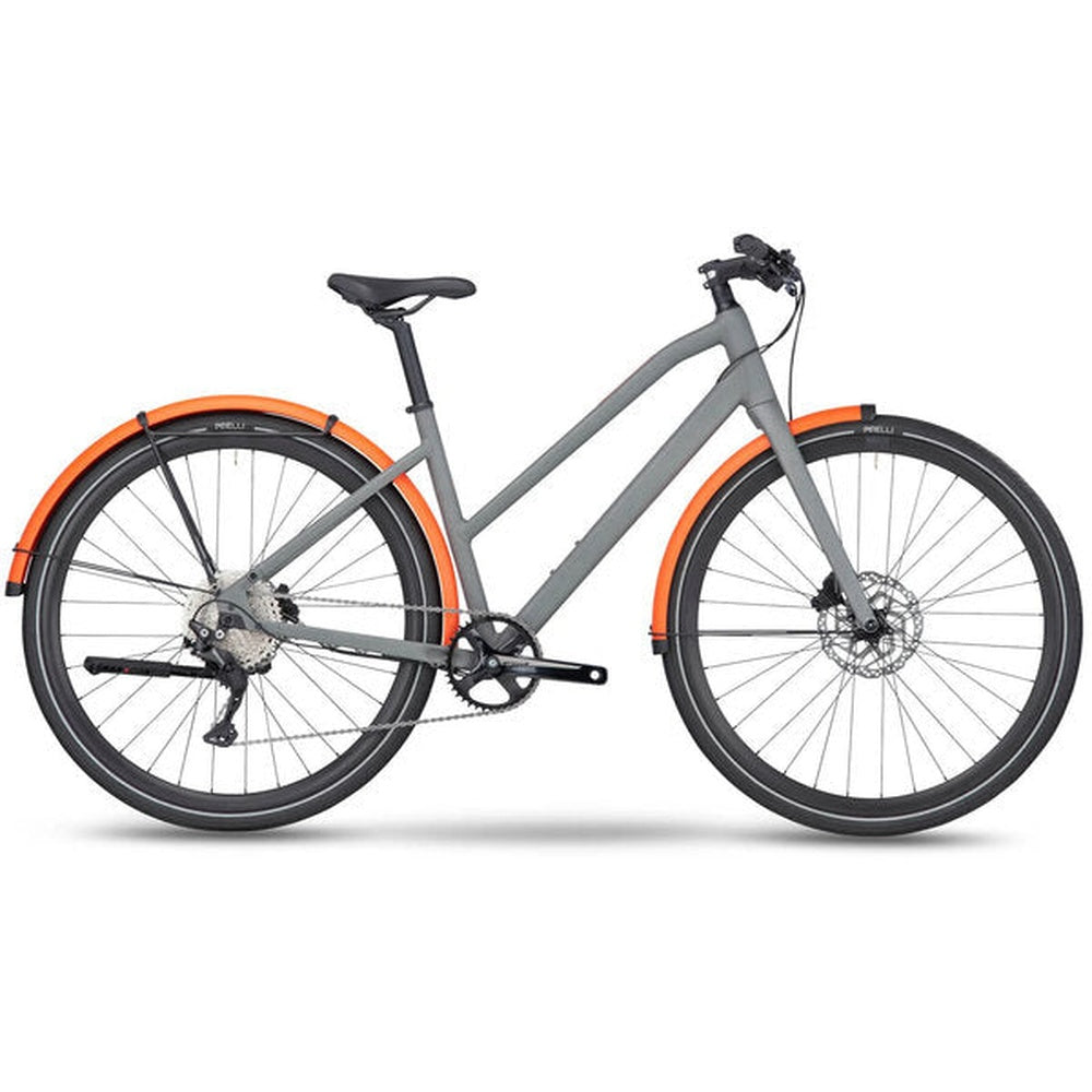 BMC UrbaN Challenge electric bike in grey with orange fenders and accents
