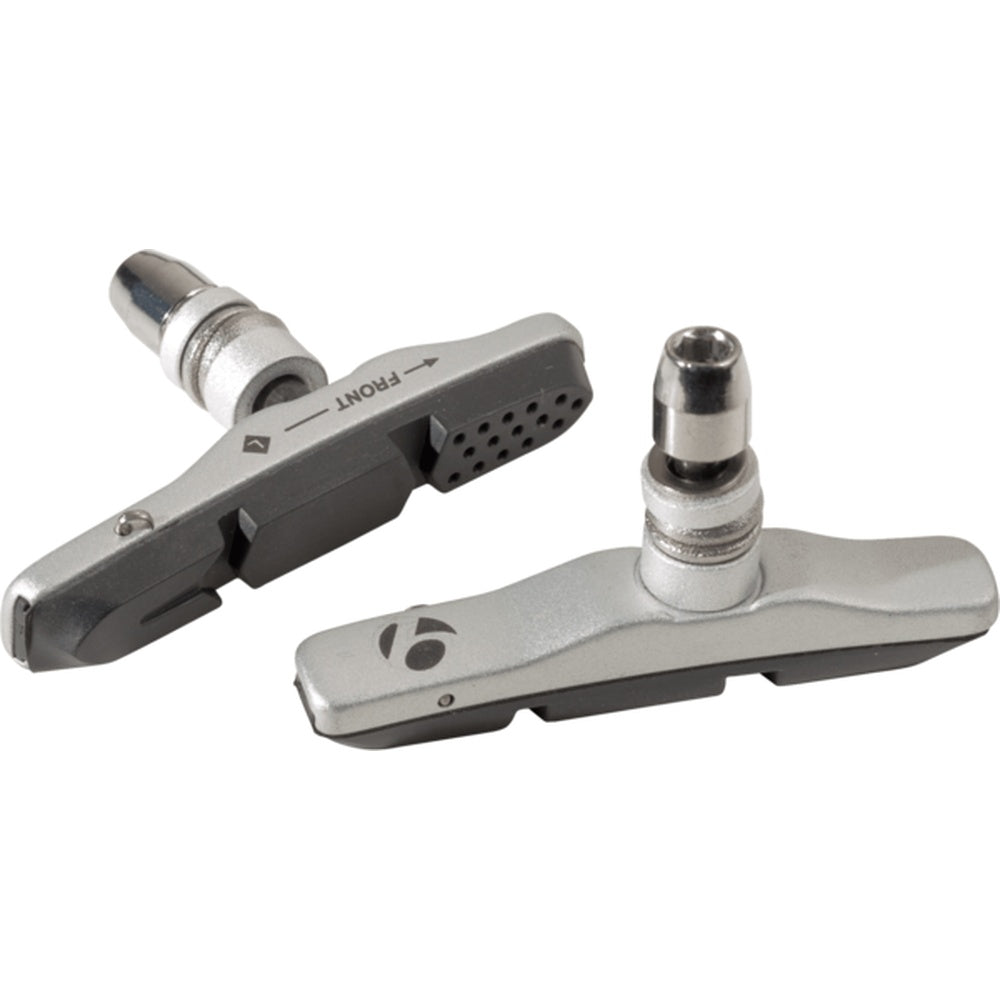 Bontrager Linear Cartridge brake pads in silver, pair shown on white background