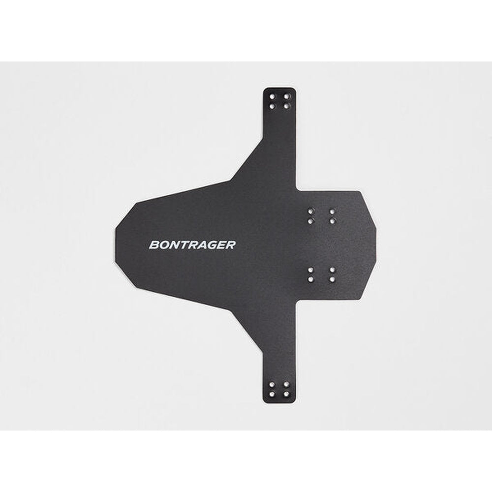 Bontrager black bike fender with mounting holes on clean gray background