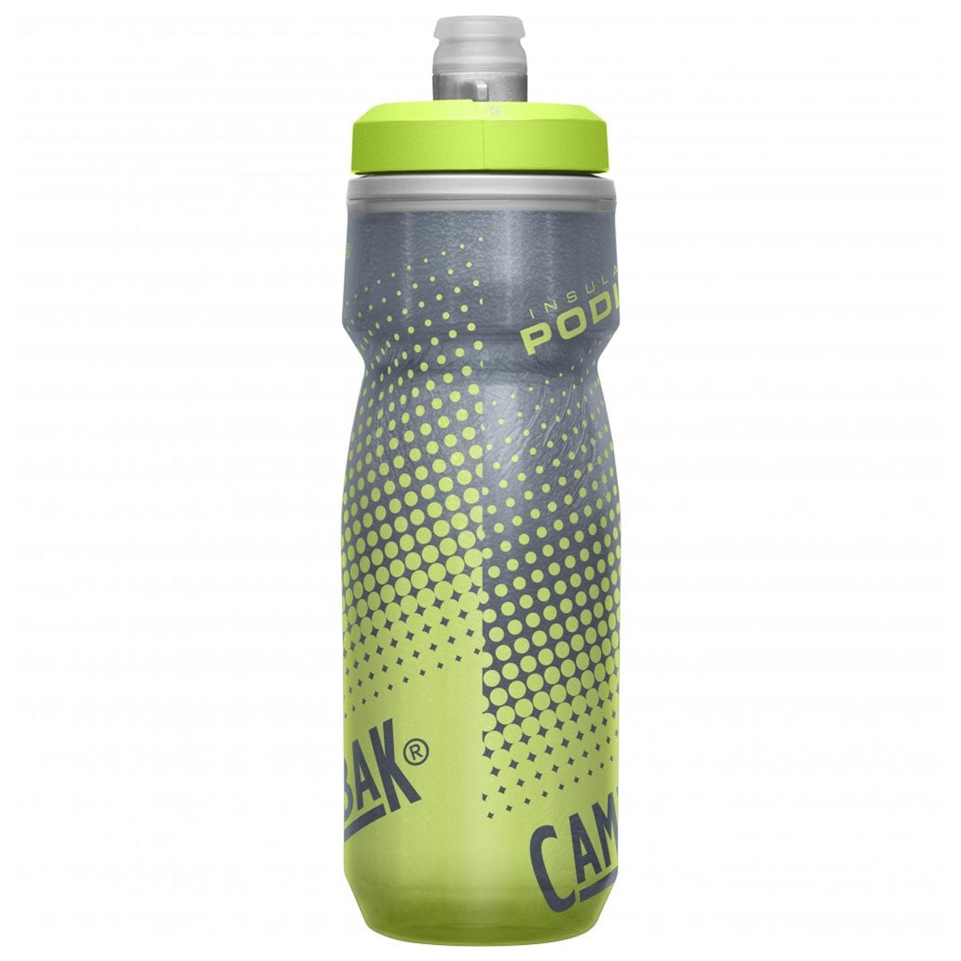 CamelBak Podium Chill water bottle in lime green with gray dot pattern
