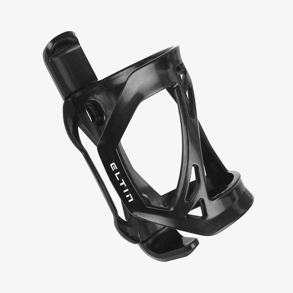 Black Eltin bicycle bottle cage with side loading design and cutout pattern