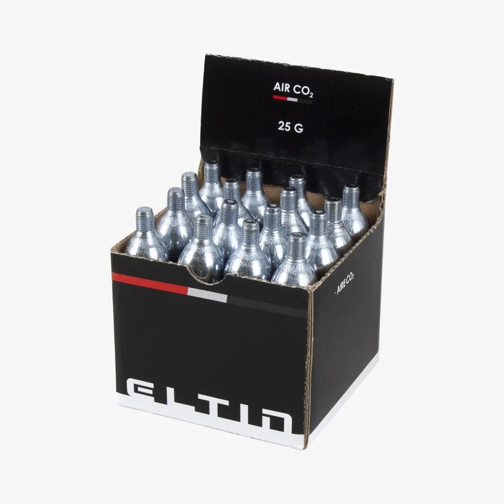 ELTIN CO2 25g cartridges in black box with silver threaded cartridges