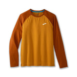 Brooks Atmosphere Long Sleeve 2.0 men's running shirt in Ochre Hazelwood colorblock