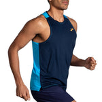 Brooks Atmosphere Singlet 2.0 men's navy running tank top with blue side panels