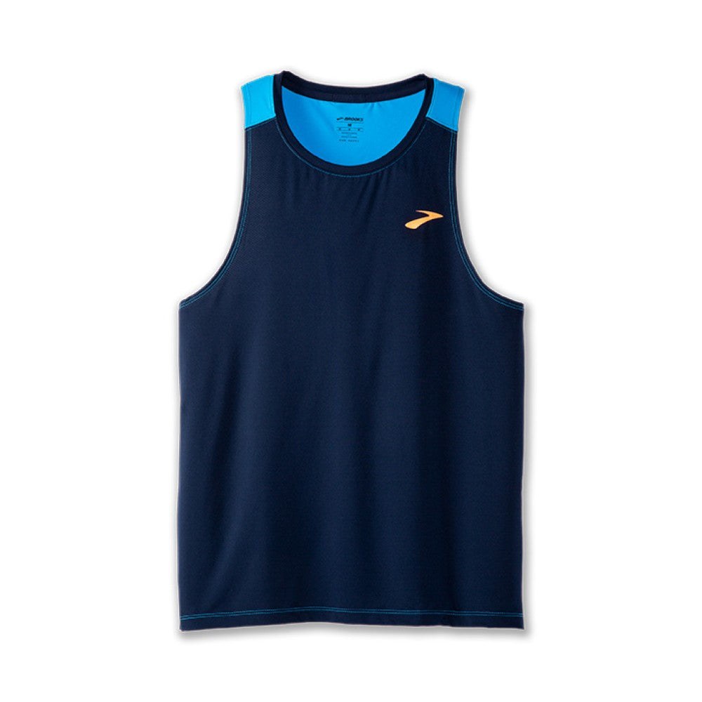 Brooks Atmosphere Singlet Men's 2.0 in Navy Spring Break colorway on white background