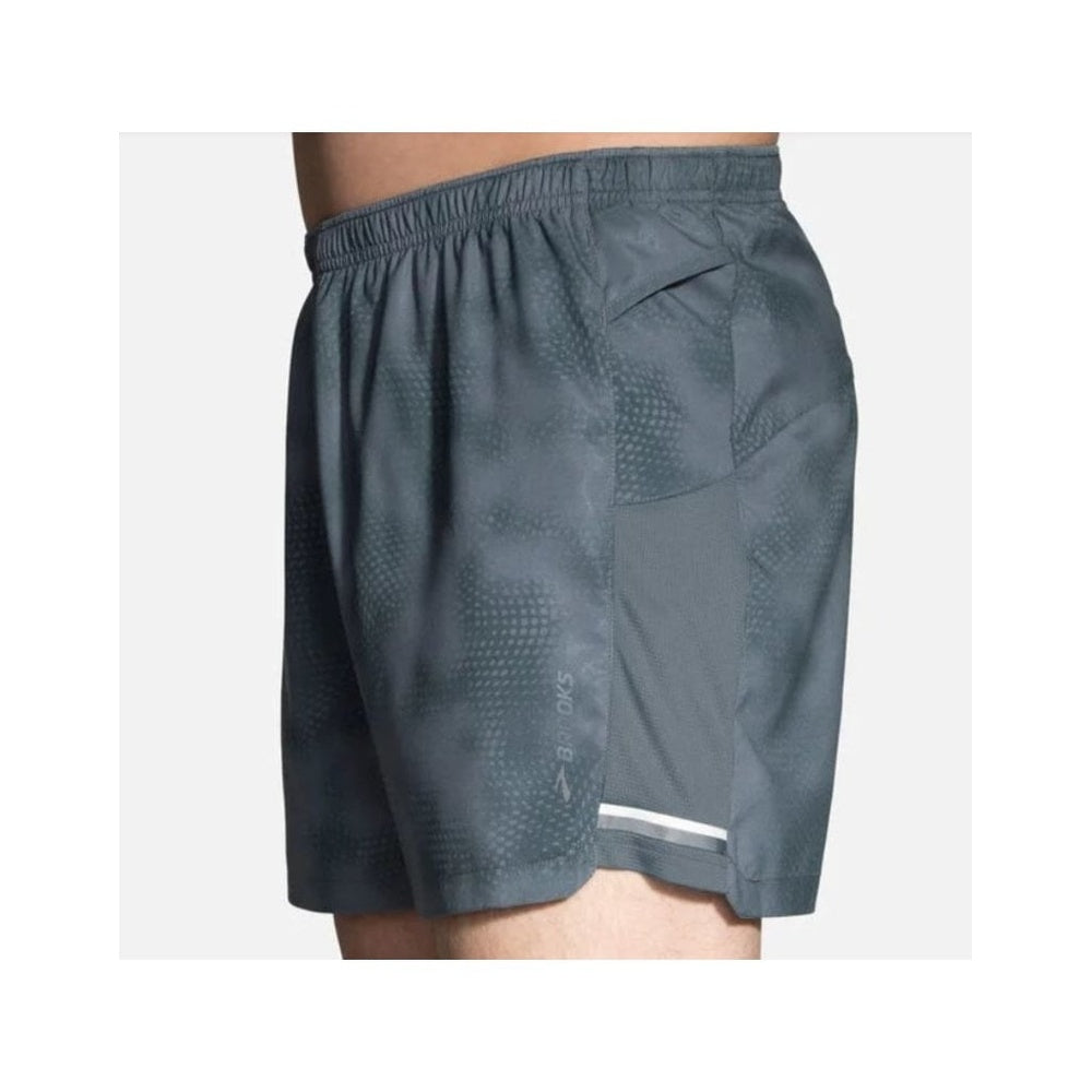 Brooks Sherpa 5 inch women's running shorts in blue-gray dotted pattern