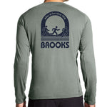 Brooks Distance Long Sleeve shirt in pebble green with retro running graphic on back