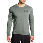 Brooks Distance Long Sleeve shirt in sage green with Brooks logo on chest