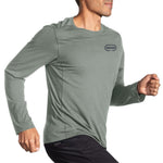 Brooks Distance Long Sleeve men's running shirt in sage green with Brooks logo