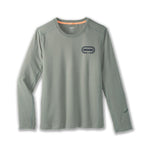 Brooks Distance Long Sleeve shirt in pebble gray with Brooks logo on chest