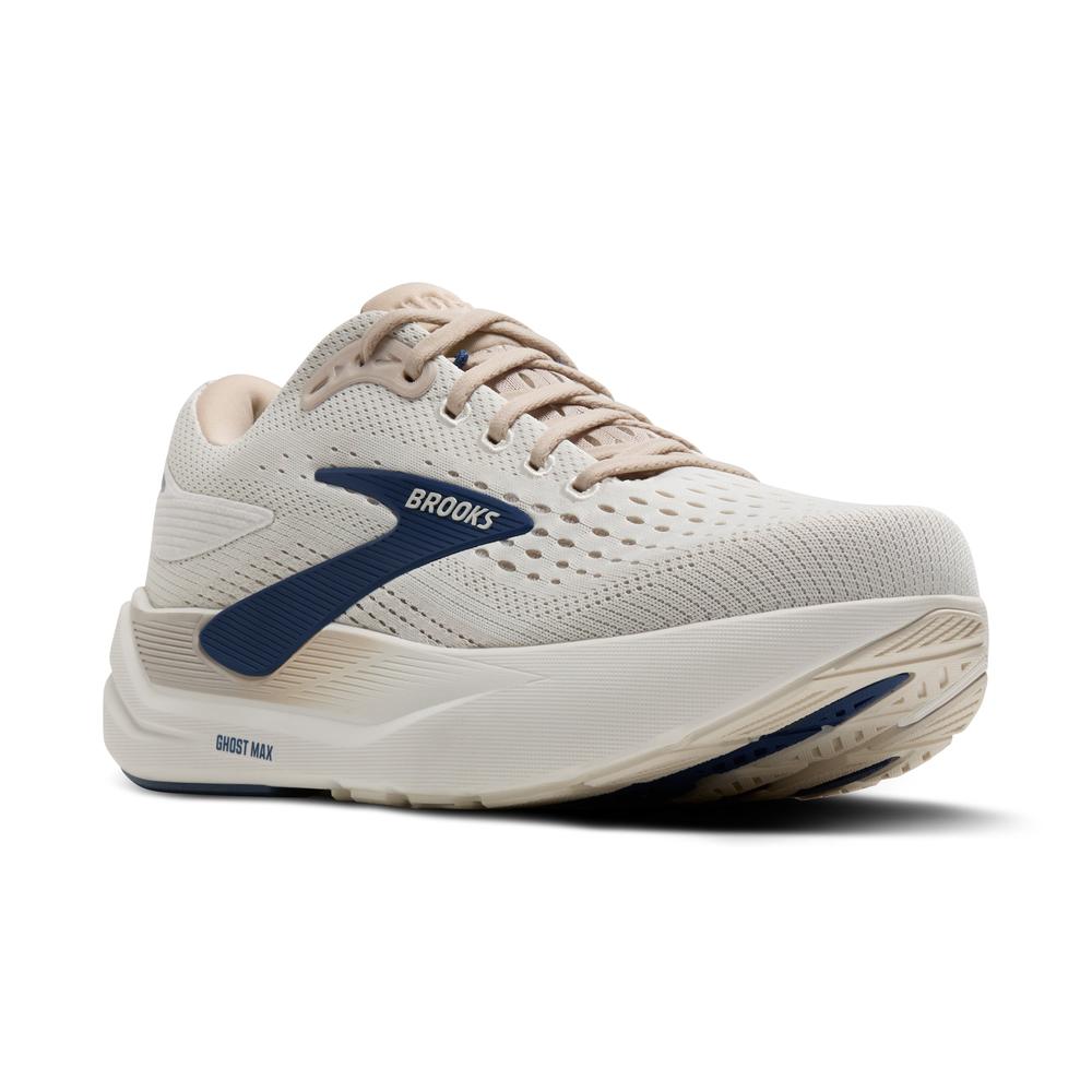 Brooks Ghost Max 3 Men's running shoe in Coconut/Chateau/Navy colorway with cream upper and navy accents