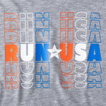 Brooks Distance Short Sleeve 3.0 men's shirt in heather ash with RUN USA patriotic graphic