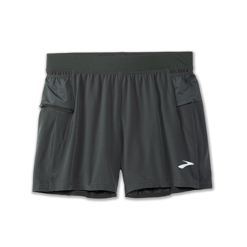 Brooks Sherpa 5-inch 2-in-1 men's running shorts in steel gray with side pockets