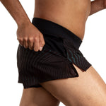 Brooks Sherpa 3-inch Split Short in black with teal pinstripe pattern on male model
