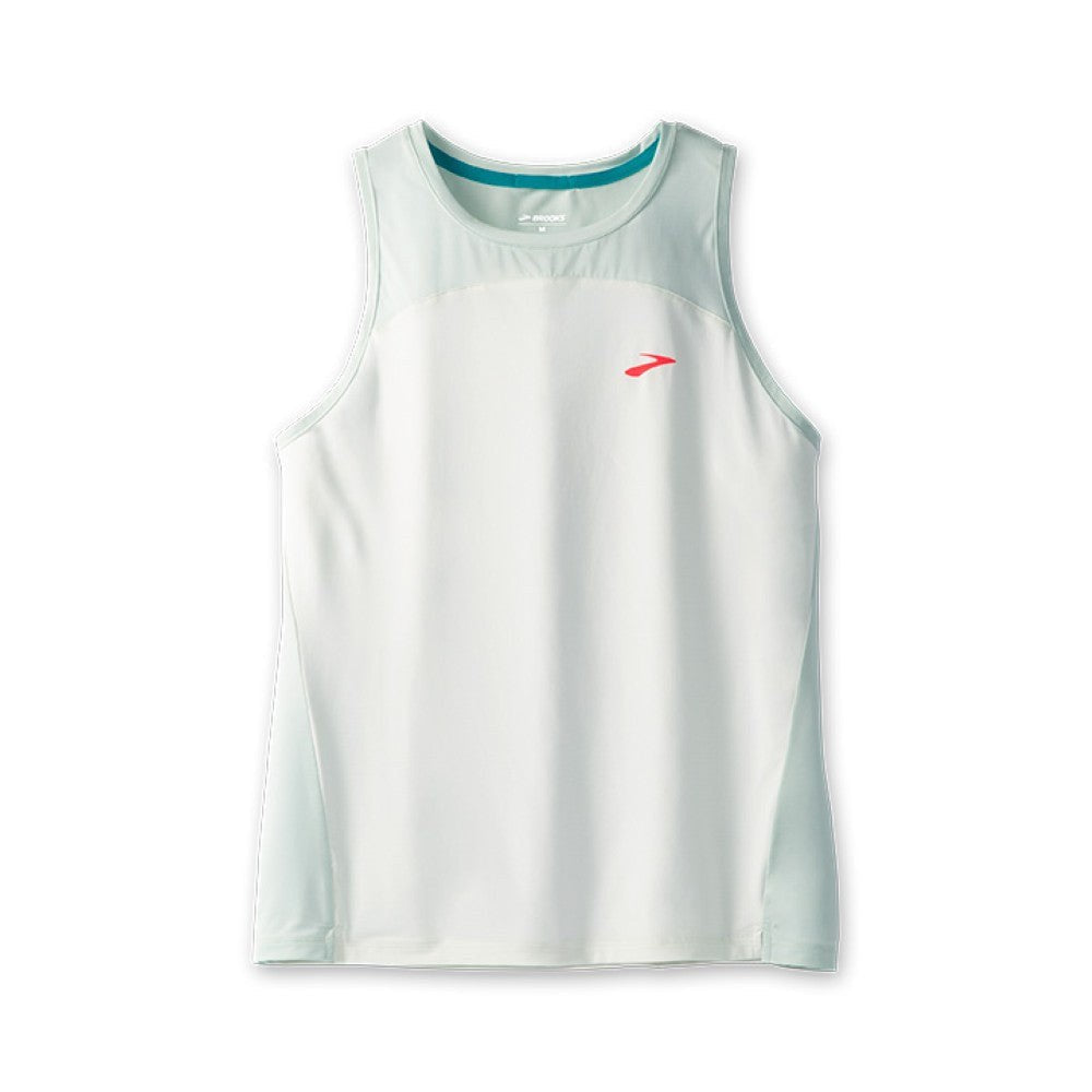 Brooks Sprint Free Tank 2.0 sleeveless running tank in white and mint with red logo