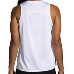 Brooks Sprint Free Tank 2.0 in white shown from the back on a female model