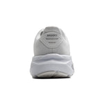 Brooks Ghost 17 women's running shoe in white with grey accents, rear view