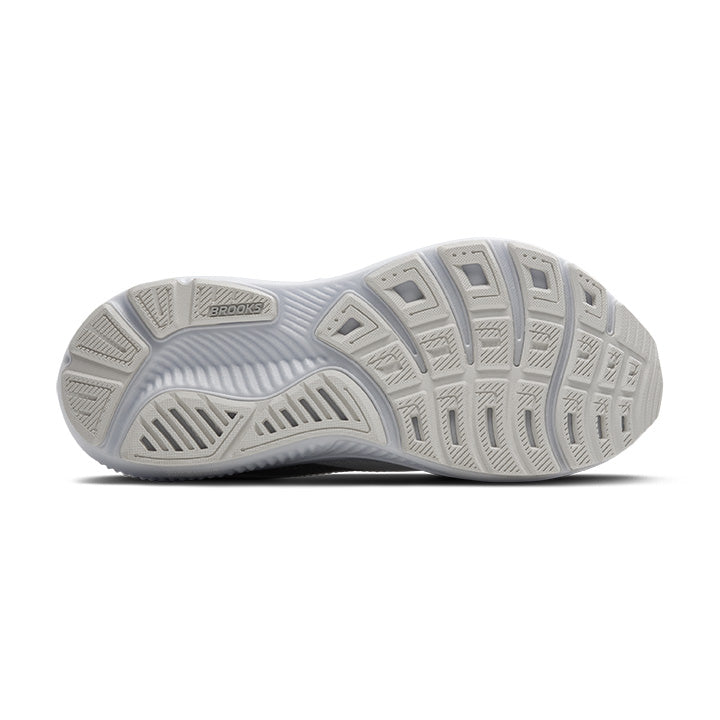 Brooks Ghost 17 running shoe sole view showing white and light grey tread pattern