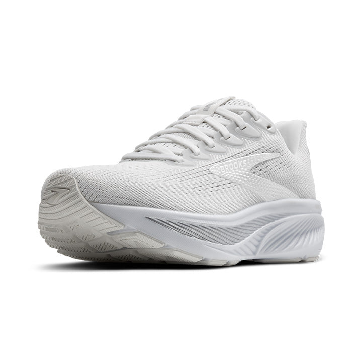 Brooks Ghost 17 women's running shoe in white with grey accents and white sole