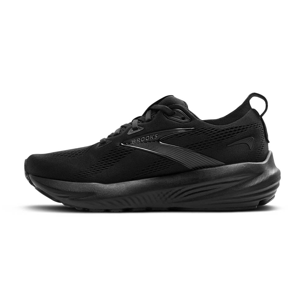Brooks Glycerin 22 women's running shoe in all black colorway, side profile view
