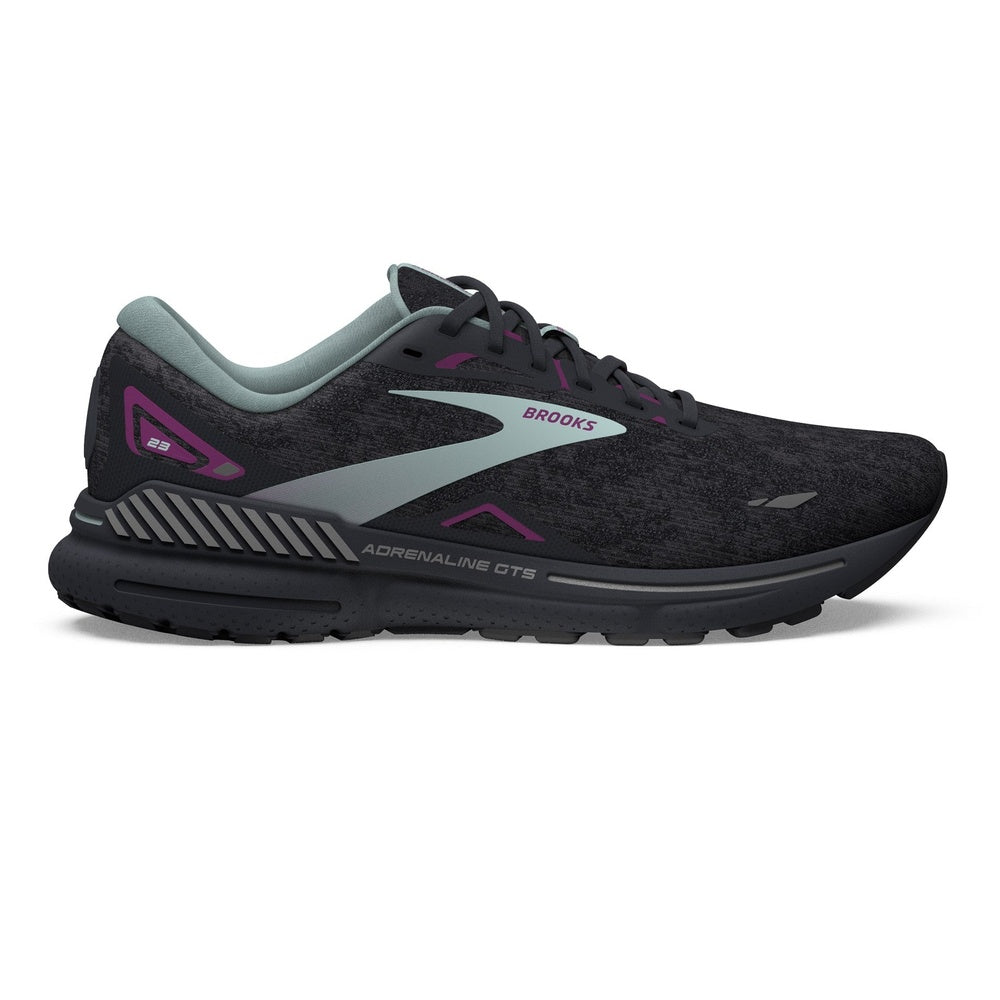 Brooks Adrenaline GTS 23 women's running shoe in black with gray and purple details