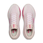 Brooks Ghost Amp women's running shoes top view showing pink knit upper and lacing system