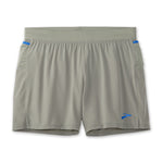Brooks Sherpa 5 inch men's running shorts in dark oyster gray with blue accents