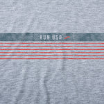 Brooks Distance Graphic Tee in heather gray with red stripes and RUN USA text