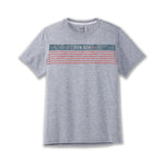 Brooks men's gray running t-shirt with RUN USA striped graphic design