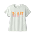 Brooks Distance Graphic Tee in mint green with gradient Run Happy text