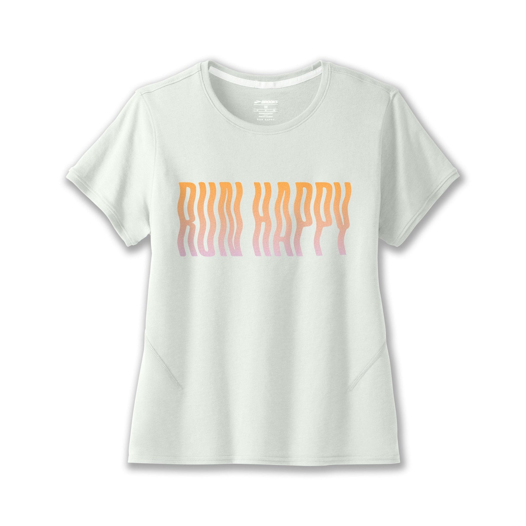 Brooks Distance Graphic Tee in mint green with gradient Run Happy text