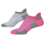 Brooks Ghost Midweight no-show socks 2-pack in gray and pink with moisture-wicking design