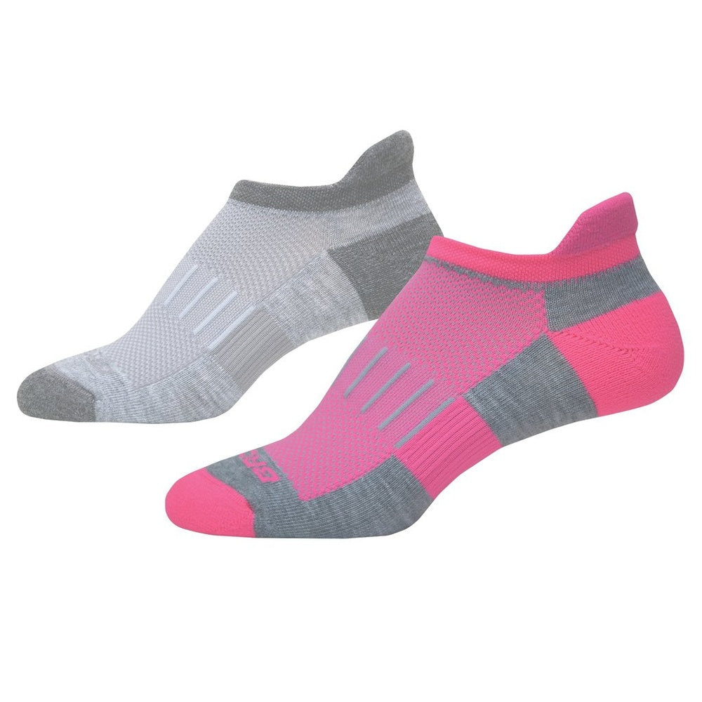 Brooks Ghost Midweight no-show socks 2-pack in gray and pink colorways