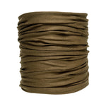 Brown olive Buff Cool Net UV+ neck gaiter shown with gathered fabric texture