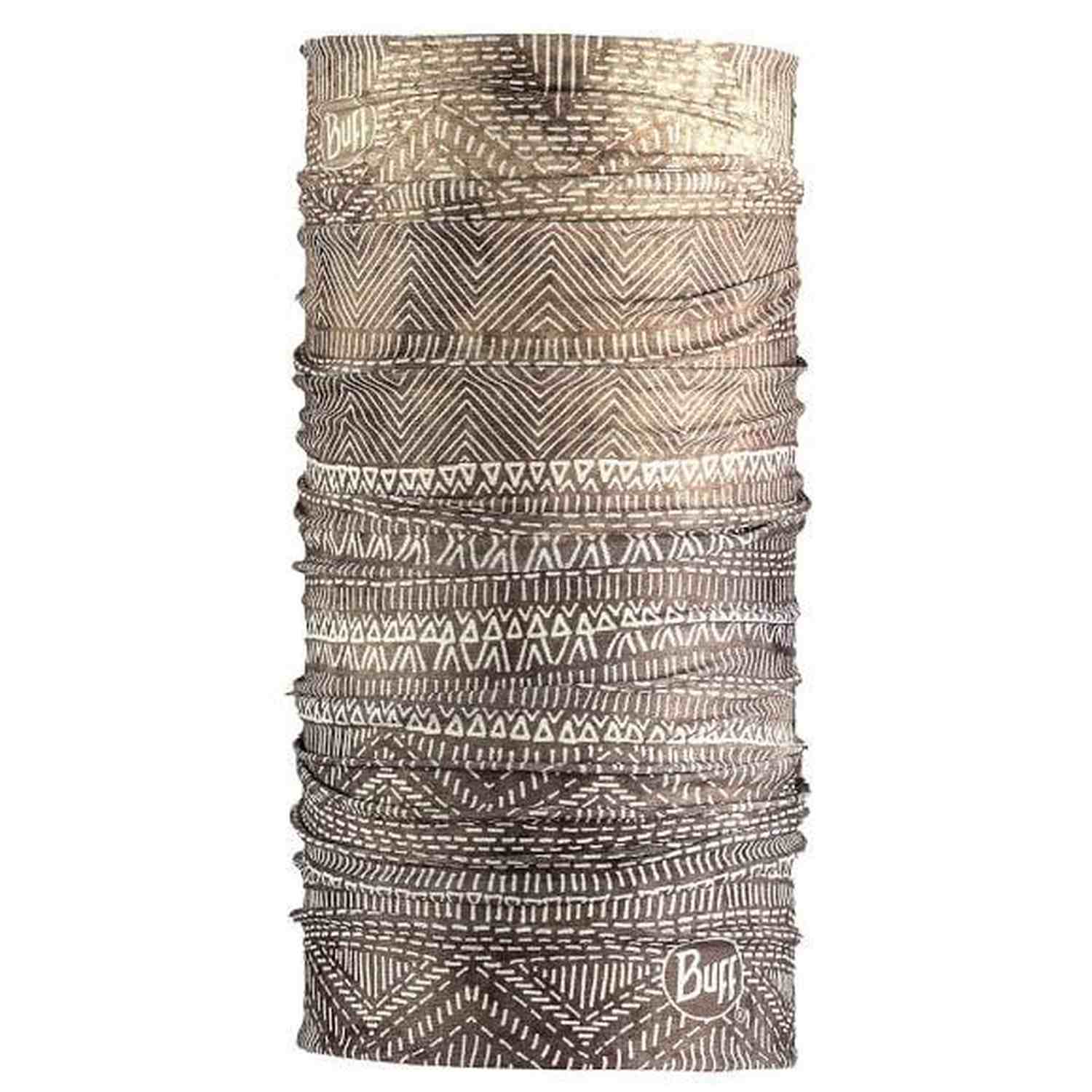 Buff Cool Net UV+ tube scarf in brown with geometric tribal pattern