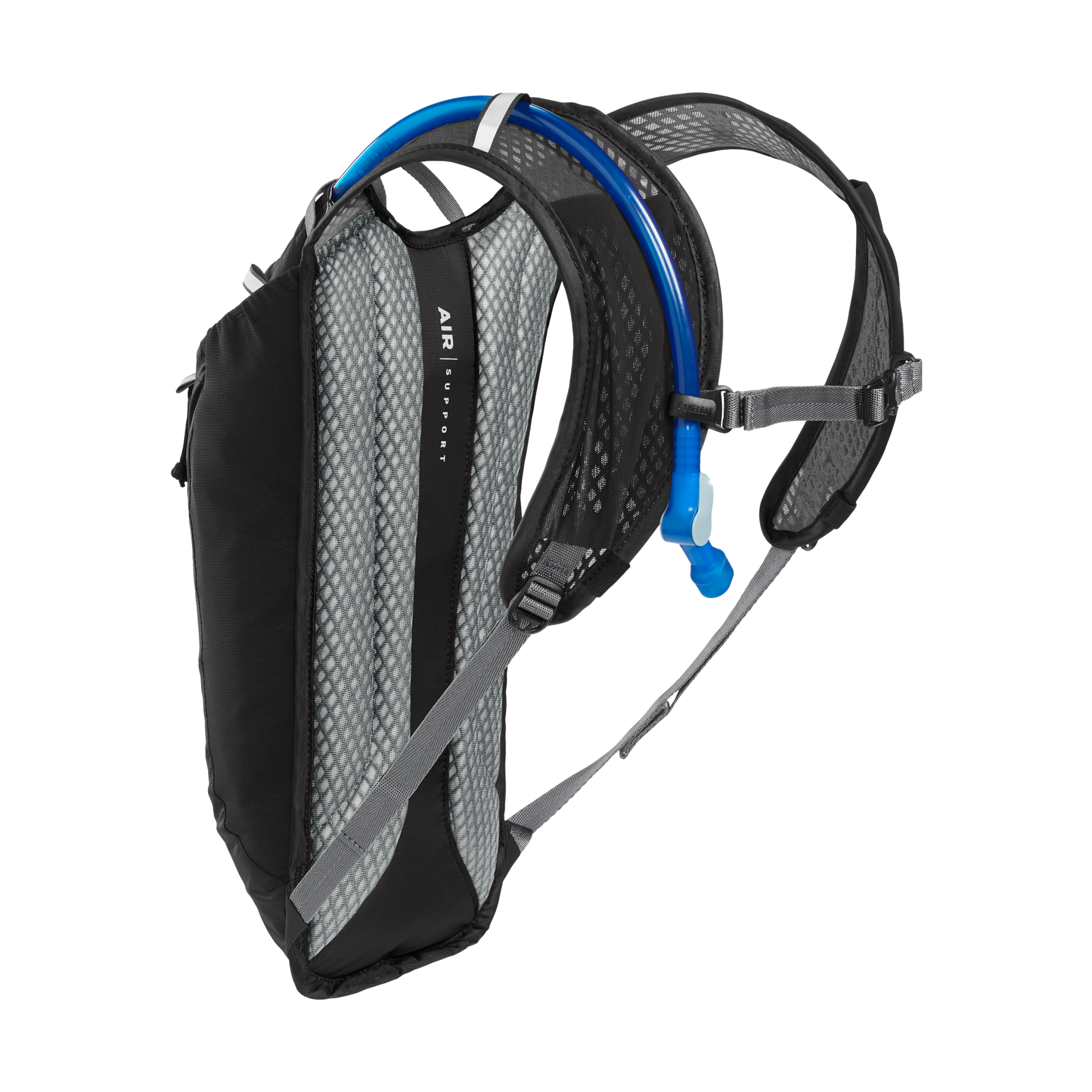 CamelBak Rogue Light 7 black hydration backpack with blue water tube and reservoir